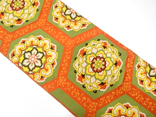 JAPANESE KIMONO / ANTIQUE FUKURO OBI / SILK / WOVEN KIKKO & FLORAL CREST